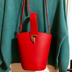 Free People Red Leather Bucket Crossbody Bag